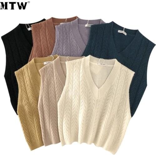 2021 Autumn Winter Women Sweater Vest Ladies V Neck Knitted Pullover Female Korean Crop Top Casual Jumper