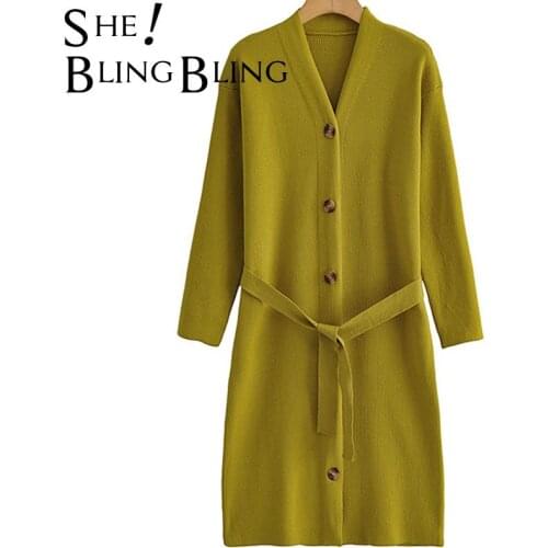 SheBlingBling Za Woman 2021 Casual Midi Long Dress Autumn Winter Single Breasted Belted Knit Knee Length Pencil Traf Dresses