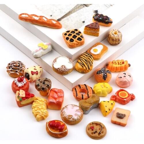 New 30pc Cute Flatback DIY Mini Artificial Cake Bread Food Doughnut Beads Candy Bear Hotdog Resin jewelry Beads Gifts