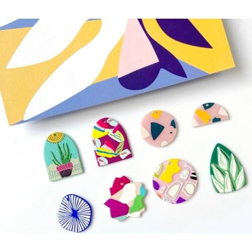 Artistic Ear Stud Acrylic Paster Flower round Semicircle Earrings Accessories DIY Handmade Ornament Hair Clip Accessories 4pcs