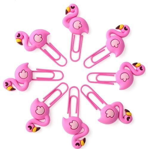 8Pcs/lot Flamingo Bookmark Planner Paper Clip PVC Metal Material Bookmarks for Book Stationery School Office Supplies Tools
