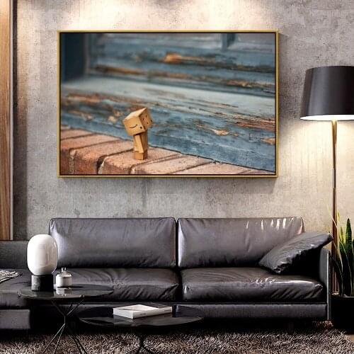 Artcozy Oil Canvas Painting blue_window_and_danbo For Home Decoration Wall Art