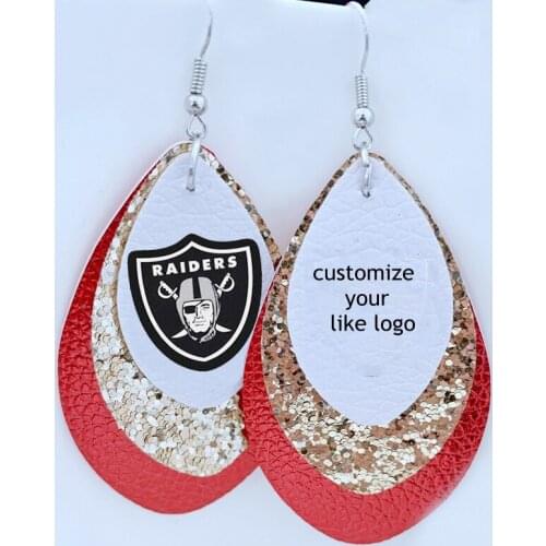 Free fast shipping 2020 holiday earrings lot Sports Earrings Fans Gifts Faux Leather Tear Drop Earrings Glitter Layered