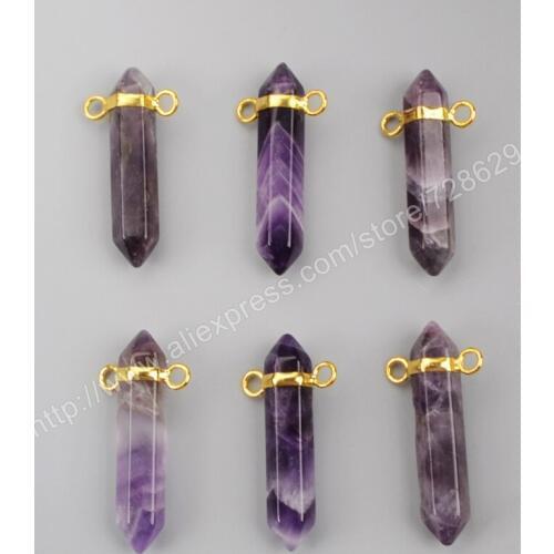 BOROSA 10 pcs Gold Color Hexagon Amethysts Faceted Connectors Double Bails WX019