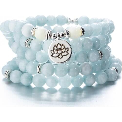 108 Mala Beaded Blue-aventurine Stones Seashell Lotus OM Tree of Life Buddha Meditated Couple Yoga Wrap Bracelets Bangles