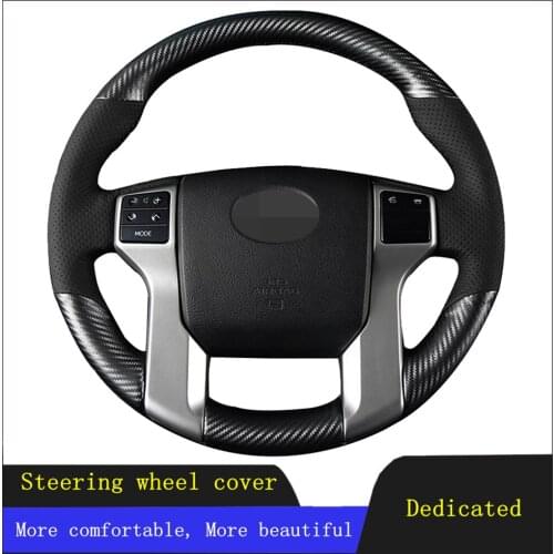 DIY Car Accessories Steering Wheel Covers Black Hand-stitched Non-slip Carbon Fiber Leather For Toyota Prado 2010-2016