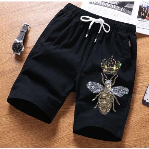 Hot drill Men Joggers Shorts Mens Rhinestones Short Pants Fitness Male Beach Shorts