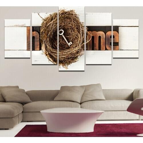 Hd Nordic Canvas Painting Art Wall Poster Modern Simple Home Letter Bird Nest Bedroom Decoration Five-Piece Set Mural Frameless