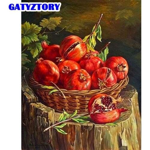 GATYZTORY 40x50cm Painting By Numbers Red Pomegranate Oil Picture By Number HandPainted Home Wall Craft DIY Gift