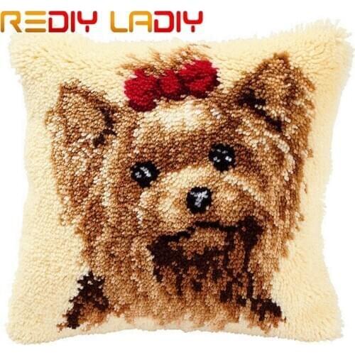 Latch Hook Cushion Kit Baby Dog Pillow Case Crochet Hobby & Crafts DIY Yarn for Embroidery Art Cushion Cover Sofa Bed Pillows