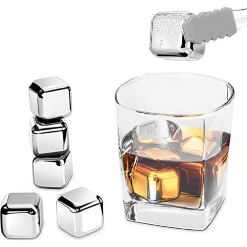 Ice Cubes Whiskey Cooler Rocks Reusable Chilling Stones Stainless Steel for Whisky Wine Ice with Box Gift for Men 4/6/8pcs