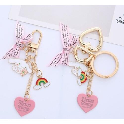 1PC Cute Girls' Keychains Car Keys Key Chains Bag Decor Pink Rosette Rainbow Pendant Charms for Keys Bags Decoration Accessories
