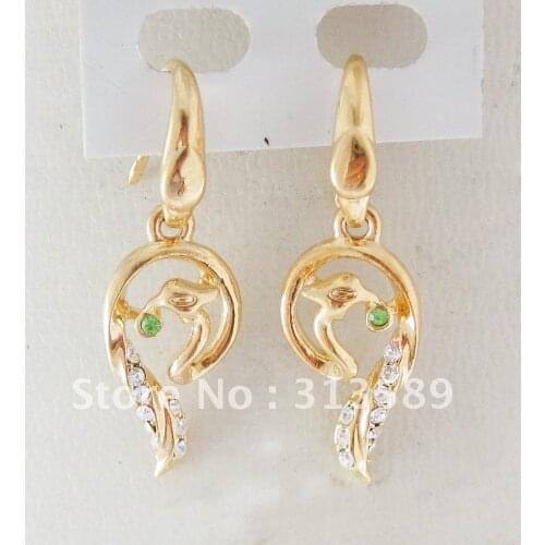 MIN ORDER 10$/CAN MIX DESIGN /NEW CUTE DANGLE 1.4" - YELLOW GOLD GP FILL BRASS PHOENIX CZ STONE STUD EARRING/GREAT GIFT