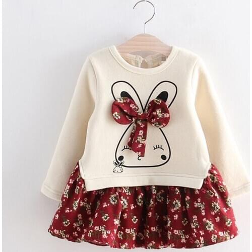 Toddler Kids Baby Girl Cartoon Fashion Rabbit Bunny Floral Princess Floral stitching dress Party Dress Princess Clothing L1202