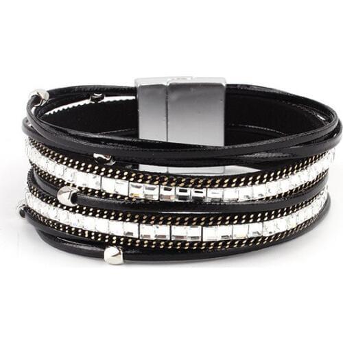 Fashion Punk Bracelet For Women Men Vintage PU Magnet Buckle Metal Bangles Multi-layer Bracelets Accessories