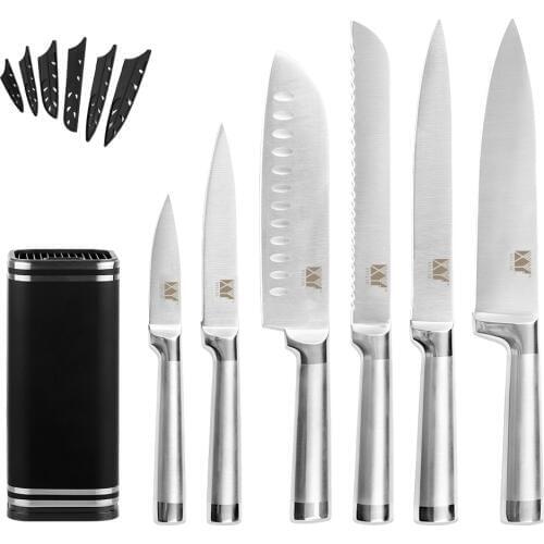 7Pcs Kitchen Knife Set 7cr17 Stainless Steel Fruit Utility Santoku Chef Slicing Bread Cooking Knives Set Tool With Knife Holder