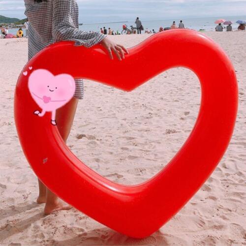 Inflatable Swim Ring Red Heart-Shape Floating Tools Swimming Pool Life Buoy Y51D