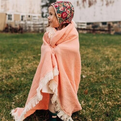 Newborn Kdi Baby Girl Boy Tassels Receiving Blankets Swaddle Wrap Swaddling Sleeping Bag Blanket Headband Set