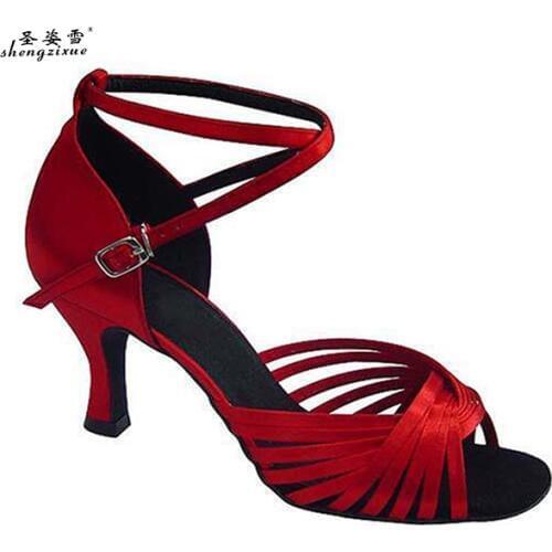 WUXIJIAO Professional classic satin womens Latin dance shoes Ballroom Salsa party square dance shoes soft outsole
