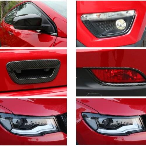 Carbon Fiber Exterior Trim Rearview Mirror Cover Handle Door Bowl Headlight Frame For Jeep Compass 2017 2018 2019 2020