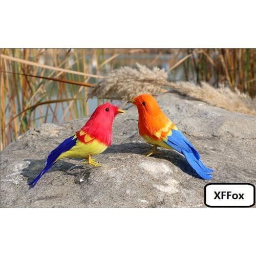 A pair of simulation bird models foam&furs real life red&orange bird doll gift about 13cm xf2503