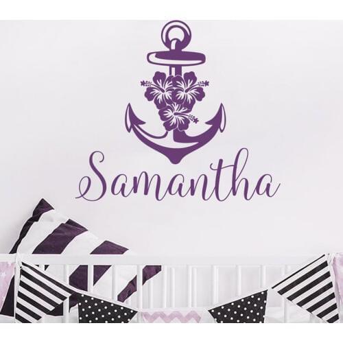 Personalized Girl Name Nautical Anchor Flowers Wall Sticker Vinyl Home Decor For Girls Room Nursery Bedroom Decals Mural 2010