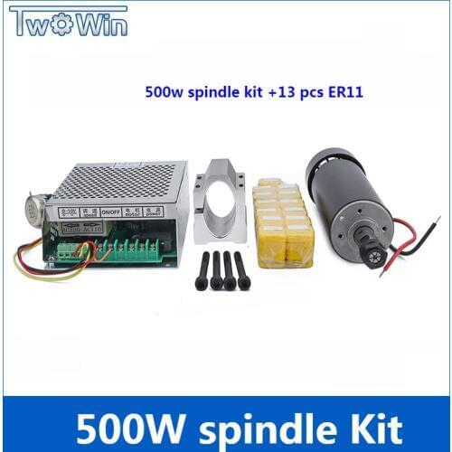 0.5kw Air Cooled Spindle ER11 Chuck Collet CNC 500W Spindle Motor + 52mm Clamps + Power Supply Speed Governor For DIY CNC