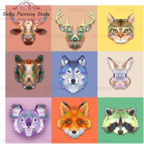 Modern 5D DIY Diamond Painting Cartoon Colorful Geometric Animals Head Diamond Embroidery Cross Stitch Full Diamond Home Decor