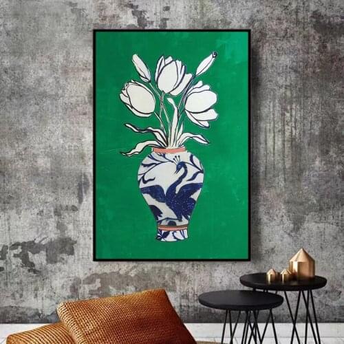 Modern Vase Canvas Paintings Green Wall Art Prints Poster Living Room Decor Decorative Paintings On The Wall Home Decor