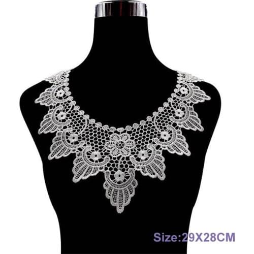 Modern White Flower Lace Collar 3D beads Fabric Trim ribbon DIY Embroidery dubai Applique Sewing wedding Neckline guipure decor