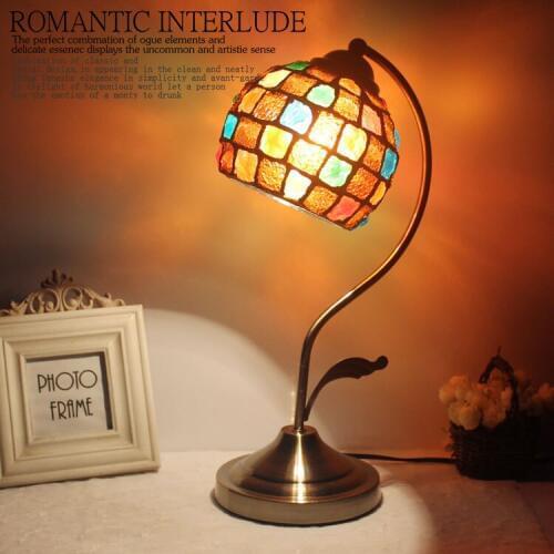 Mediterranean Decor Turkish Mosaic Lamps E27 Stained Glass Lampshade Bedroom Bedside Vintage Table Lamp Light Fixtures