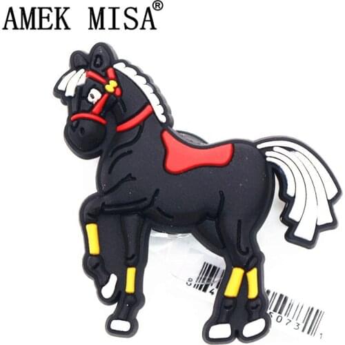 1pcs High Imitation Shoe Decorations Dark Horse Shoe Buckles Charm Black Accessories fit Bracelets Croc JIBZ Kids Gifts