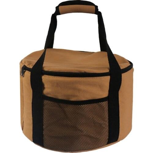 Outdoor Cookware Cutlery Storage Bag Large Round Self-Driving Camping Picnic Brown