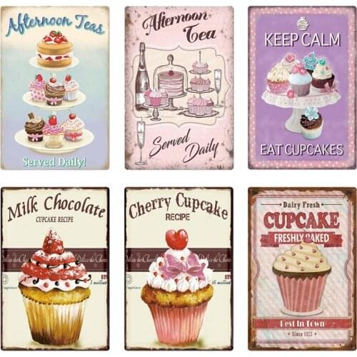 Cupcake Chocalate Cake Signs Menu Tin Sign Wall Plate Poster Decor For Cafe Restraurant Dessert Shop Kitchen Decorative Plaques