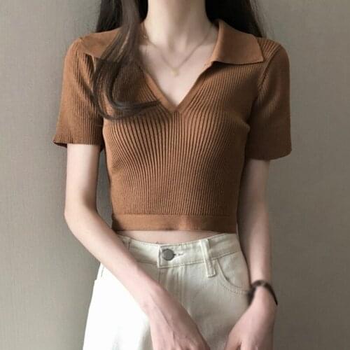 Womens Solid V Neck Slim T-Shirt Summer Backless Bandage Short Sleeve Knitted Casual Tops