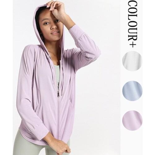 Female Yoga, Fitness, thin coat, Jacket and cap, Zippers split, Quick-drying, Comfortable sportswear,Sunscreen coat