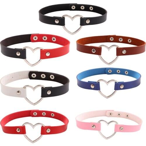 Fashion PU Leather Heart Choker Necklace Women Chocker Necklaces Punk Statement Jewelry Collier Wedding Bride Jewelry Gift