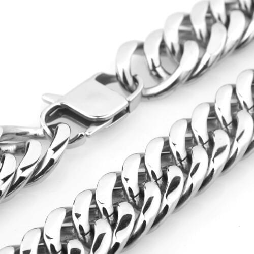 Granny Chic 18/21mm Adjustable Choker Punk Rapper Stainless Steel Silver Color Mens Double Cuban Curb Chain Necklace 18-40"