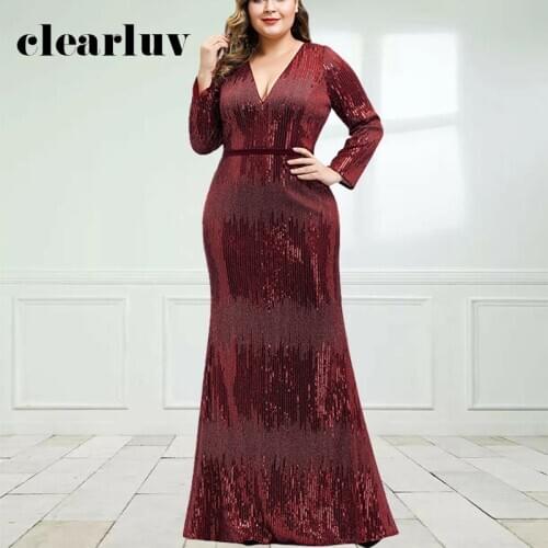 Long Sleeve Formal Evening Dress DR1519 V-Neck Sexy Robe De Soiree Shining Sequin Women Party Gown Mermaid Elegant Dresses