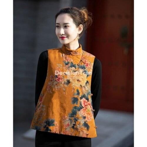 2021 chinese traditional hanfu clothes tang suit vest women embroidery flower sleeveless hanfu vest cotton linen vest coat