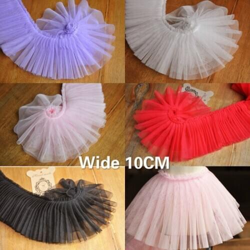 10CM Wide Tulle 3D Pleated Mesh Lace Fabric Folded Sewing Trim Ribbon Fluffy Dress Skirts Hem Applique Guipure Lace Supplies