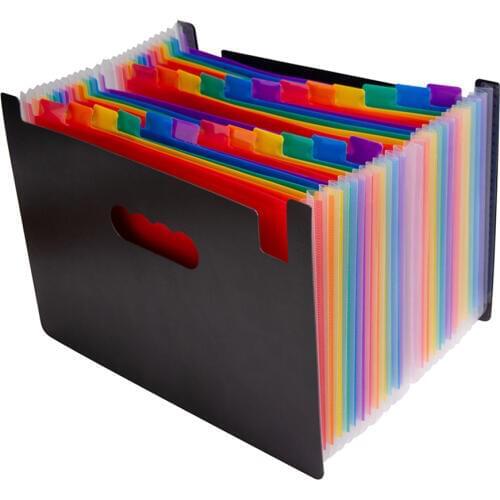 12 Pockets Expanding File Folder A4 Letter Size Portable Document Holder Black Filing Folder Desk Storage Accordion File Product