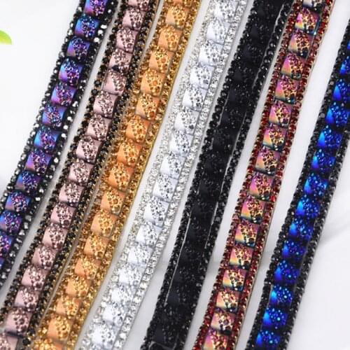 2y Hot Fix Rhinestone Chain Lace Ribbon Trim For Wedding Dress Clothing Decorative Accessories Iron on Crystal Beading Appliques