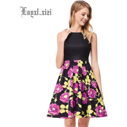 2018 Spring Sleeveless Back Zipper Cotton Printing Preppy Style Women Dress LQ0001