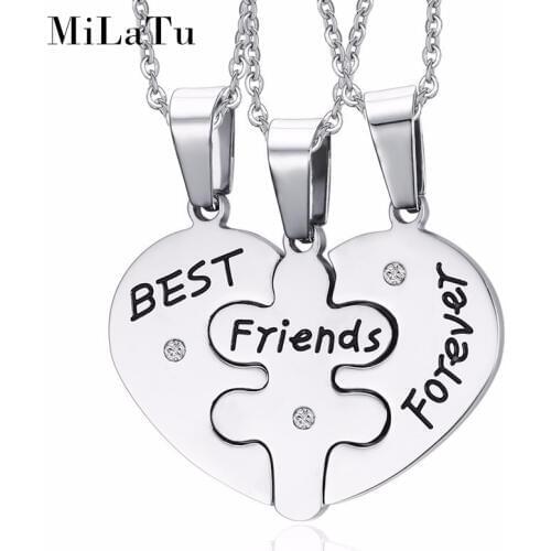 3pcs/Set Unisex Jewelry Love Heart Friendship Necklace Stainless Steel Best Friends Necklaces Student Jewelry NE066G
