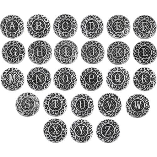 5pcs/lot Initial A-Z Greek Letters Alphabet Snap Jewelry 18mm Metal Snap Button Fit Snap Bracelet Mixture Wholesale