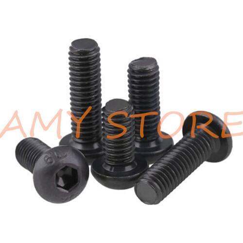 50Pcs M5*8/10/12mm/16mm/20mm Hex Socket Round Head Cap Black Screw M5 Alloy Steel Screws Furniture Fastener Bolt