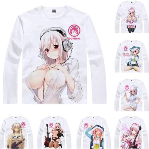 Coolprint Anime Shirt Super Sonico SUPERSONICO T-Shirts Multi-style Long Sleeve NITRO SONICOMI Niko Cosplay Motivs Kawaii Shirts
