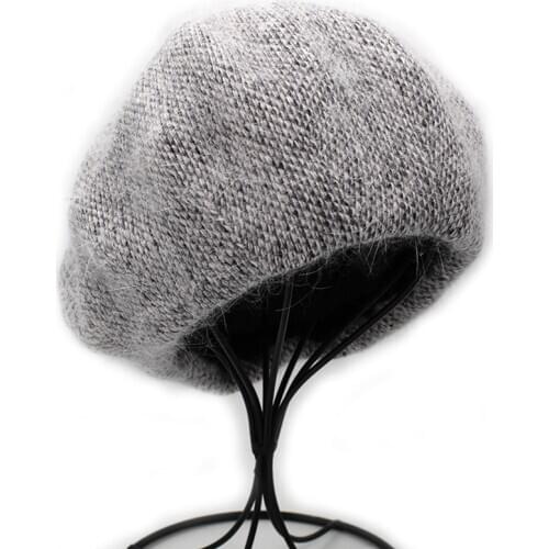 [Onidfurow] Fashion New Women Angora rabbit Solid Color Beret Female Bonnet Caps Winter All Matched Warm Walking Hat with stars