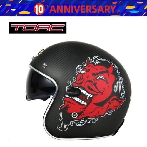 Free shipping 1pcs TORC V587 Carbon Fibre 3/4 Open Face Motorbike Retro Vintage Helmet Sun Visor Touring Motorcycle Helmet